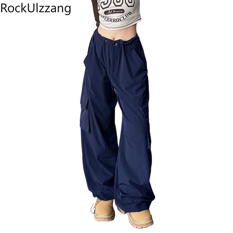 

Side Pocket Cargo Jogger Pant Navy Blue Drawstring Sweatpant Fall Trouser women y2k clothing tracksuit harajuku loose techwear