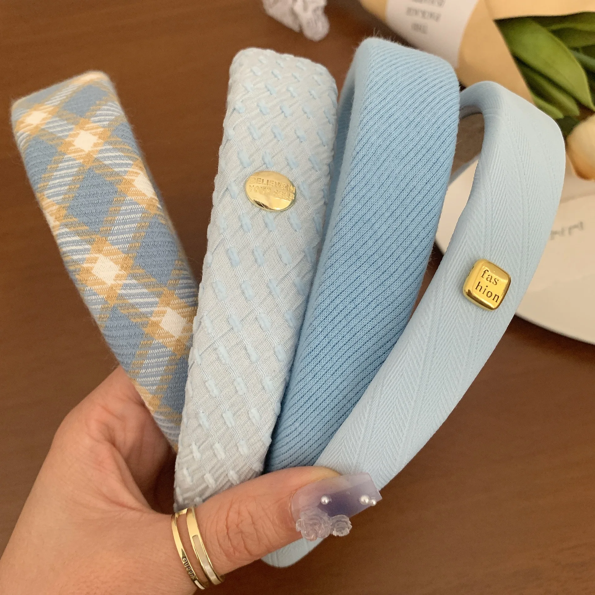 Headband Lebar Warna Biru Gold - Wrap Ring Gold ulasan dan harga