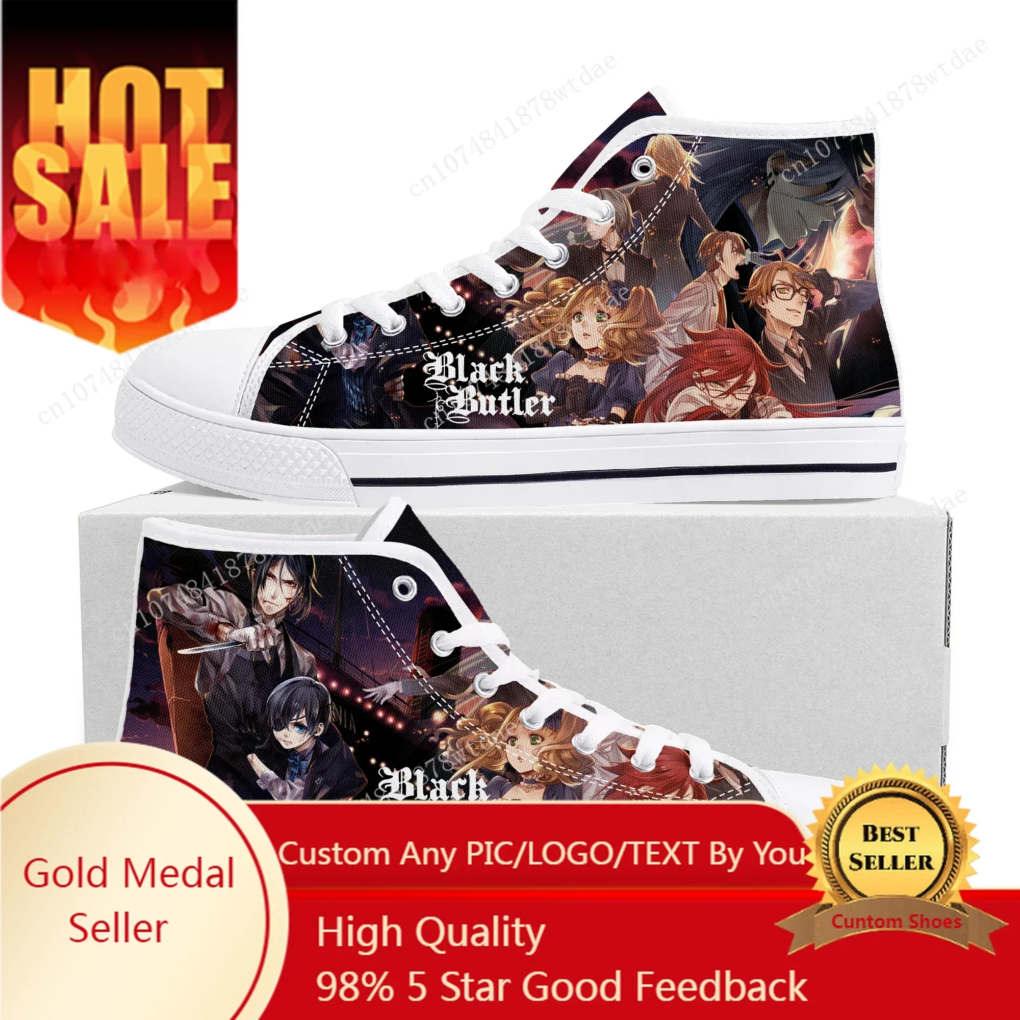 

Black Butler High Top Sneakers Mens Womens Teenager High Quality Canvas Sneaker Japanese Anime Manga Couple Customized Shoes