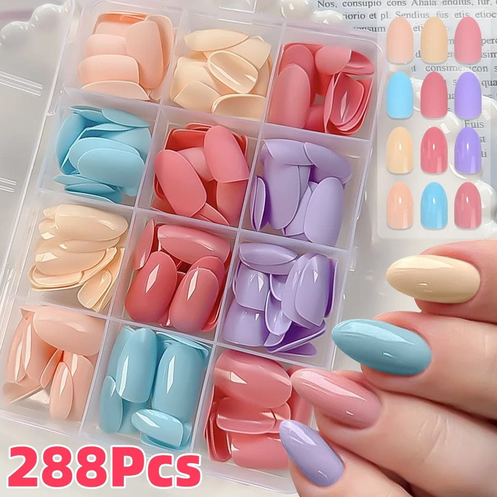 

288 шт./кор., красочные накладные ногти с допамином, смешанные глянцевые + матовые накладные ногти, короткие миндалевидные накладные кончики пальцев для Y2K Girl & Woman Wear