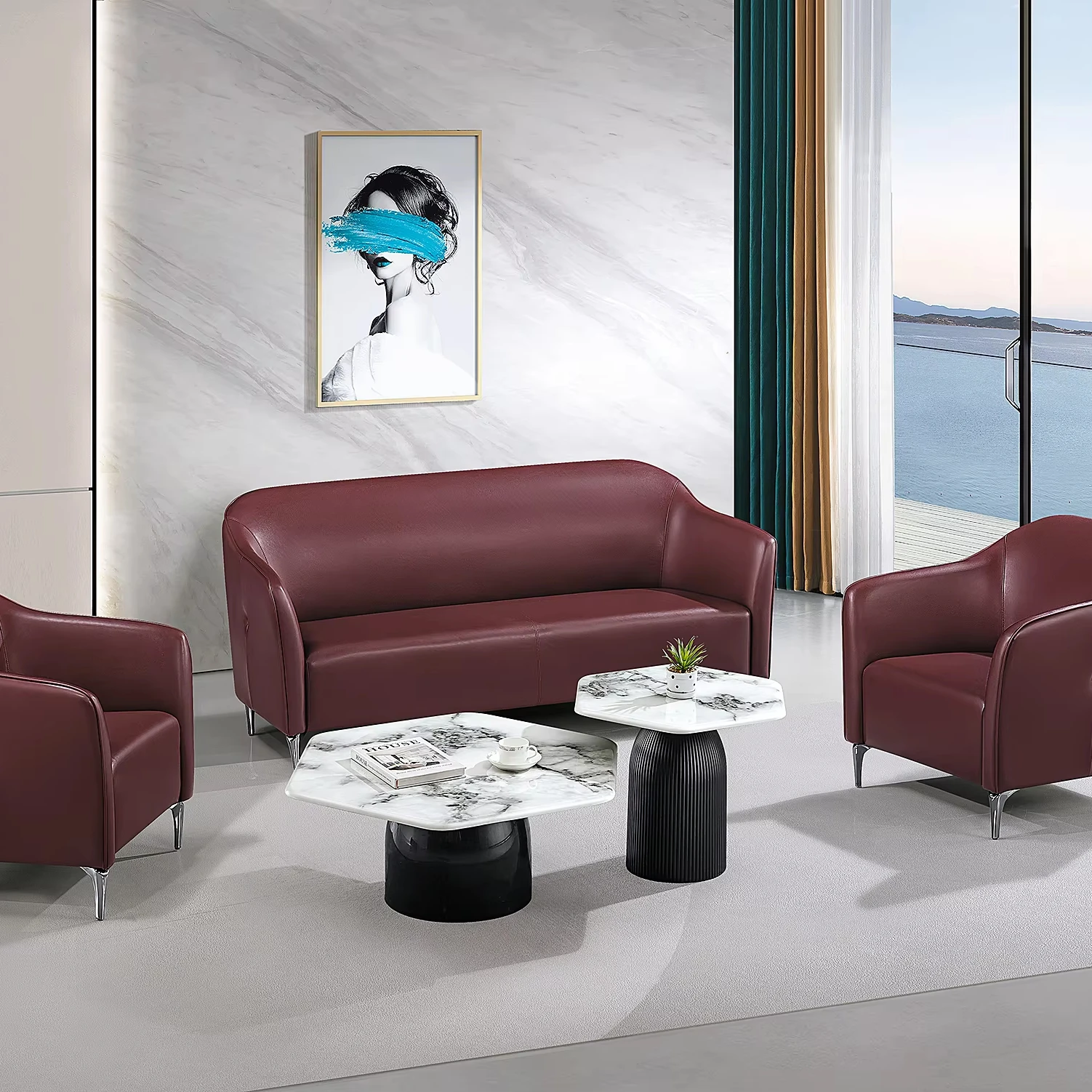 Factory Office Waiting Room Furniture Sofa Set Leisure Sofa Synthetic Leather Modern Modern Reception Sofapromote sales