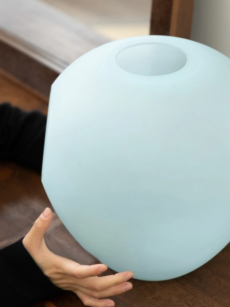 Blue matte glazed table lamp vase dual-purpose ornament can be arranged with flower night lights