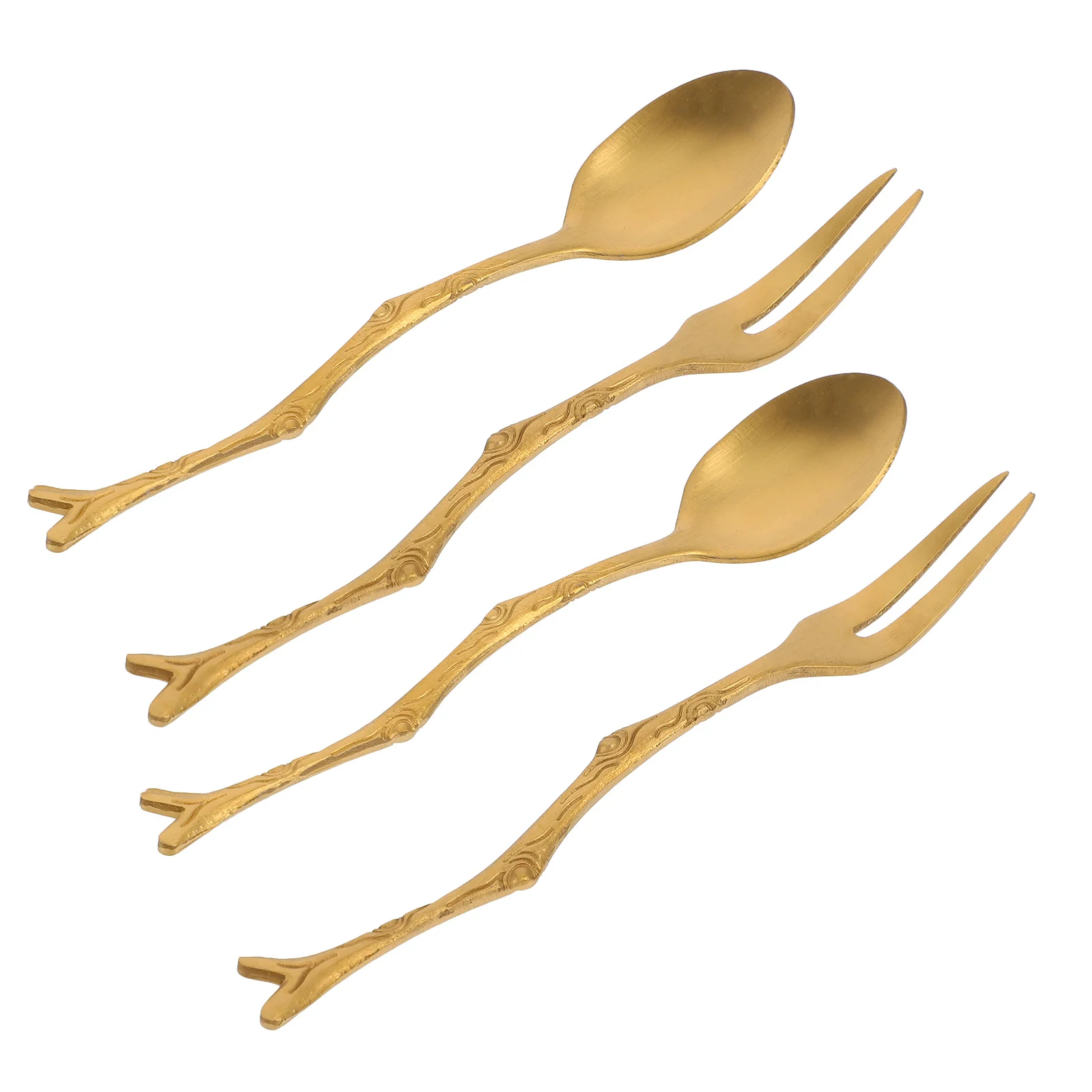 

4 Pcs Stainless Steel Branch Fork Fruit Shape Moon Cake Spoon Utensils Golden Kit