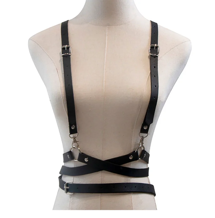 50pcs Women's Body Belt Vest Harness Punk Leather Chain Belts For Dresses Skinny Waist Belts Goth Party Costume Accessories