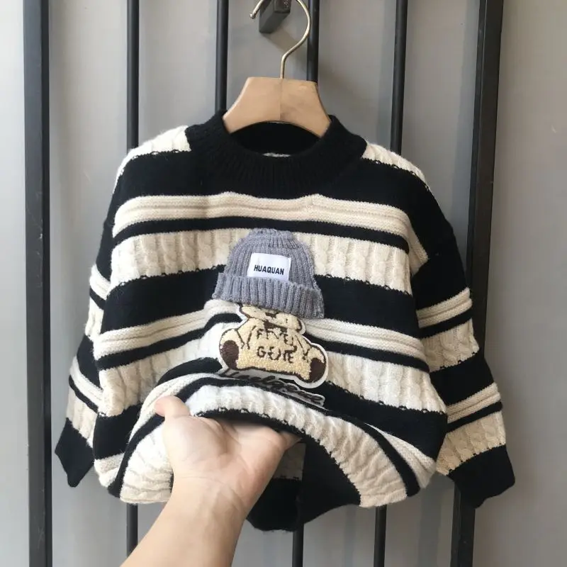 Spring and Autumn Children's Sweater Fashion New Style Boys and Girls Stripe Pullover Knitwear Baby Thick Sweater