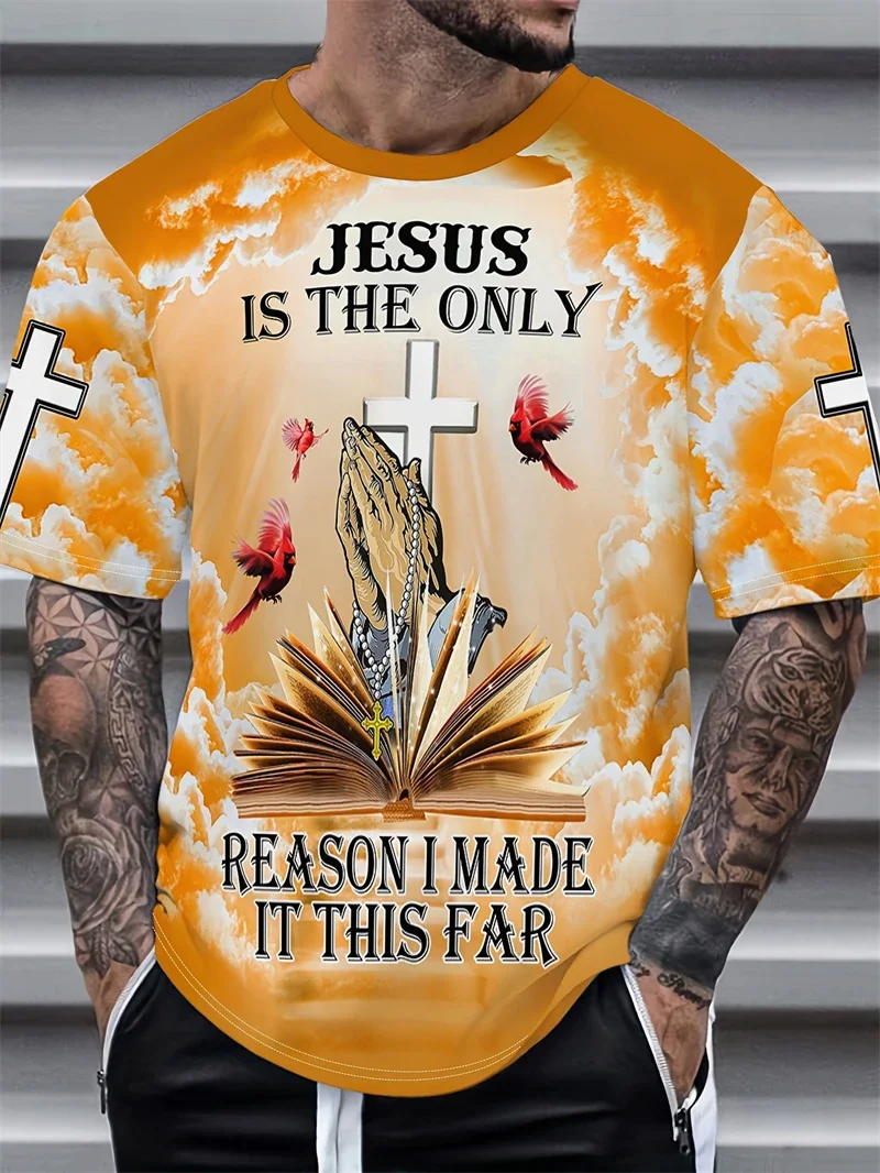 Fashion Men's Jesus Is The Only Reason Print T-Shirt Summer Crew Neck Short Sleeve Religious Streetwear Breathable Tops