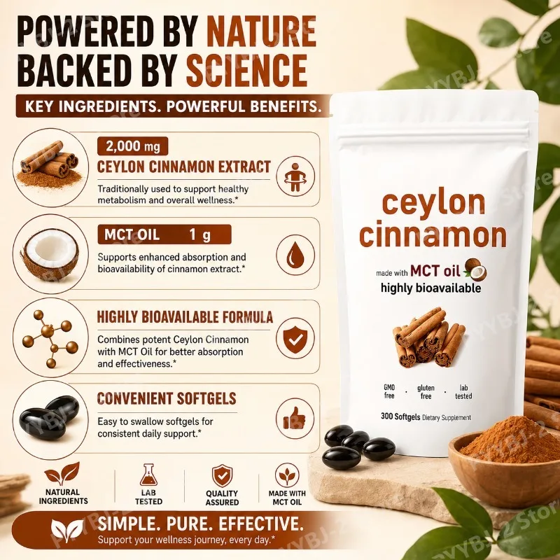 Ceylon Cinnamon Capsules with 2000mg Ceylon Cinnamon Extract and Coconut Oil Support Antioxidant & Daily Health 300 Softgels