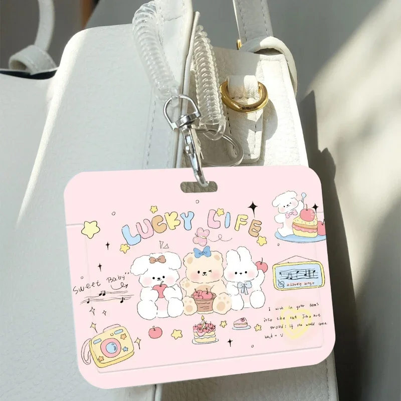 Cartoon Cat Card Holder Suitable for Credit Card Holders Bank ID Holders Badge Child Bus Cards Cover Case Pink Keychain Pendant