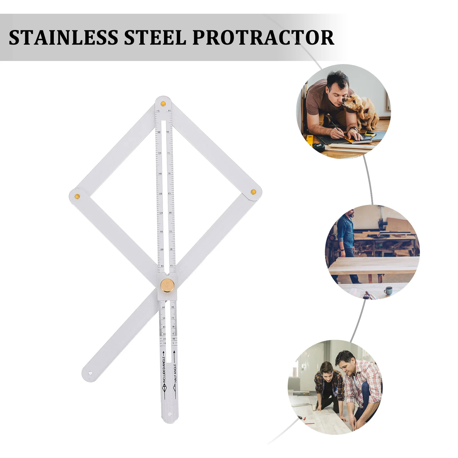 Stainless Steel Woodworking Corner Protractor Angle Gauge Measuring Tool Practical Durable for Wood Construction Flooring Tiles