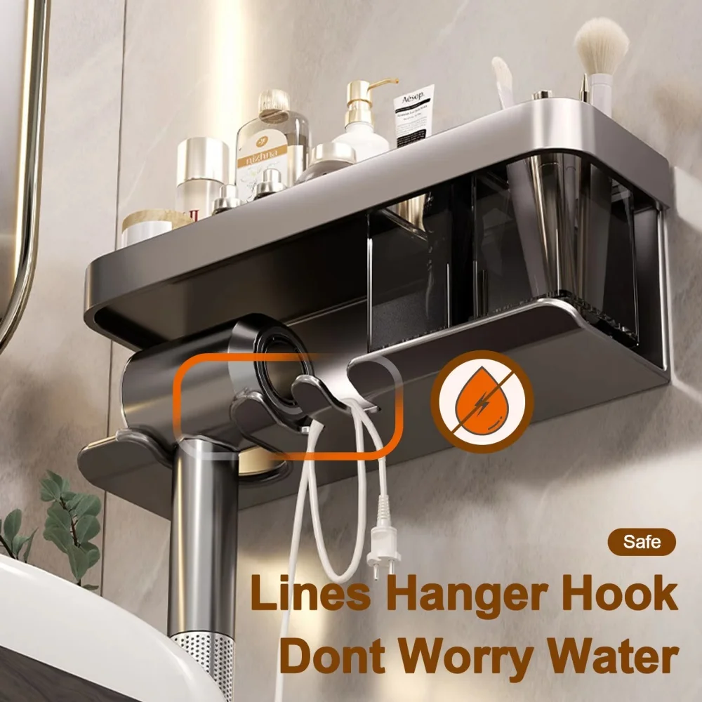 

Алюминиевый держатель для фена для ванной комнаты без сверления, настенная сушилка, подставка, полка, выпрямитель, органайзер для макияжа, аксессуары для стены унитаза