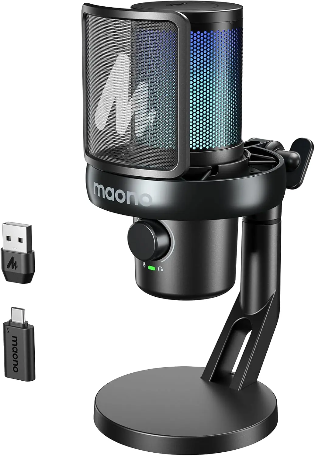 

Беспроводной/USB игровой микрофон с функцией изменения голоса с помощью ИИ, шумоподавлением и RGB-подсветкой для ПК, PS5, стриминга и записи