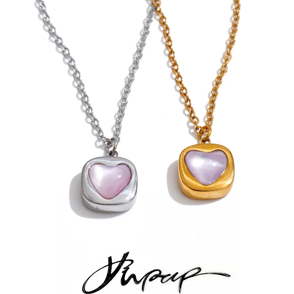 Yhpup Valentinstag-Geschenke Edelstahl-Halskette mit Quadratischem Herz-Anhänger Beliebter Süßer Romantischer Schmuck Geschenkidee