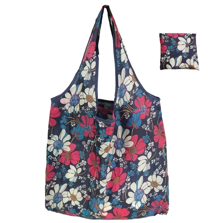 Folding Tote Shopping Bag Women Men Casual Eco Reusable Shopping Flower Button Pouch Case Travel Solid Handbag Shopper Bags