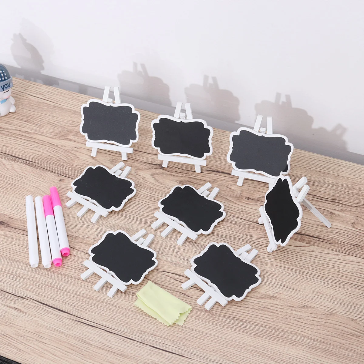 8pcs Mini Chalkboards With Stands Wooden Blackboard Set 4 Wipeable Water Pens Cleaning Cloth For Wedding Party Home Decoration
