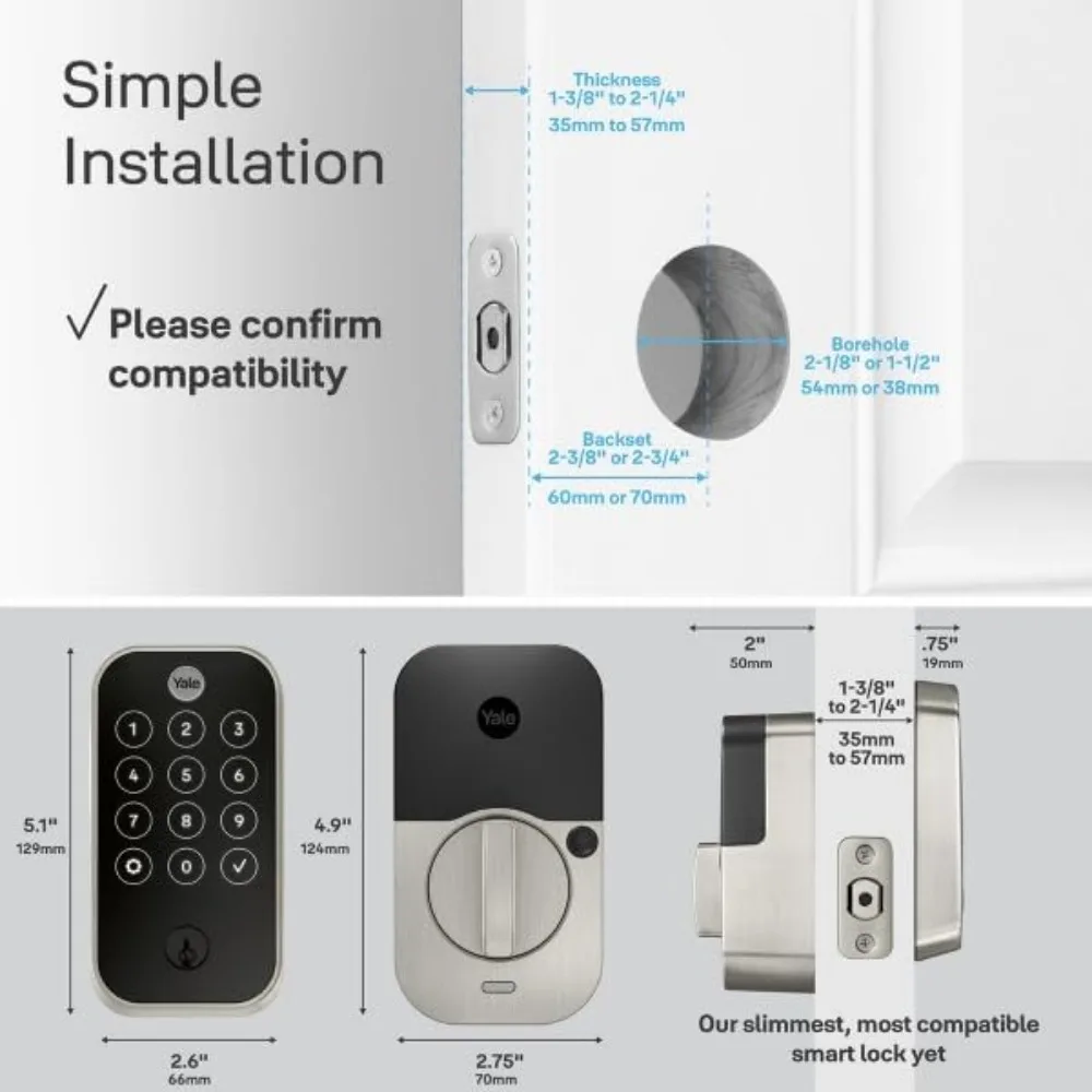 กุญแจล็อคประตูแบบสัมผัส Assure Lock 2 Touch Deadbolt สีนิกเกิลซาติน พร้อมมือจับแบบ Ridgefield และหน้าจอสัมผัสเชื่อมต่อ Wi-Fi