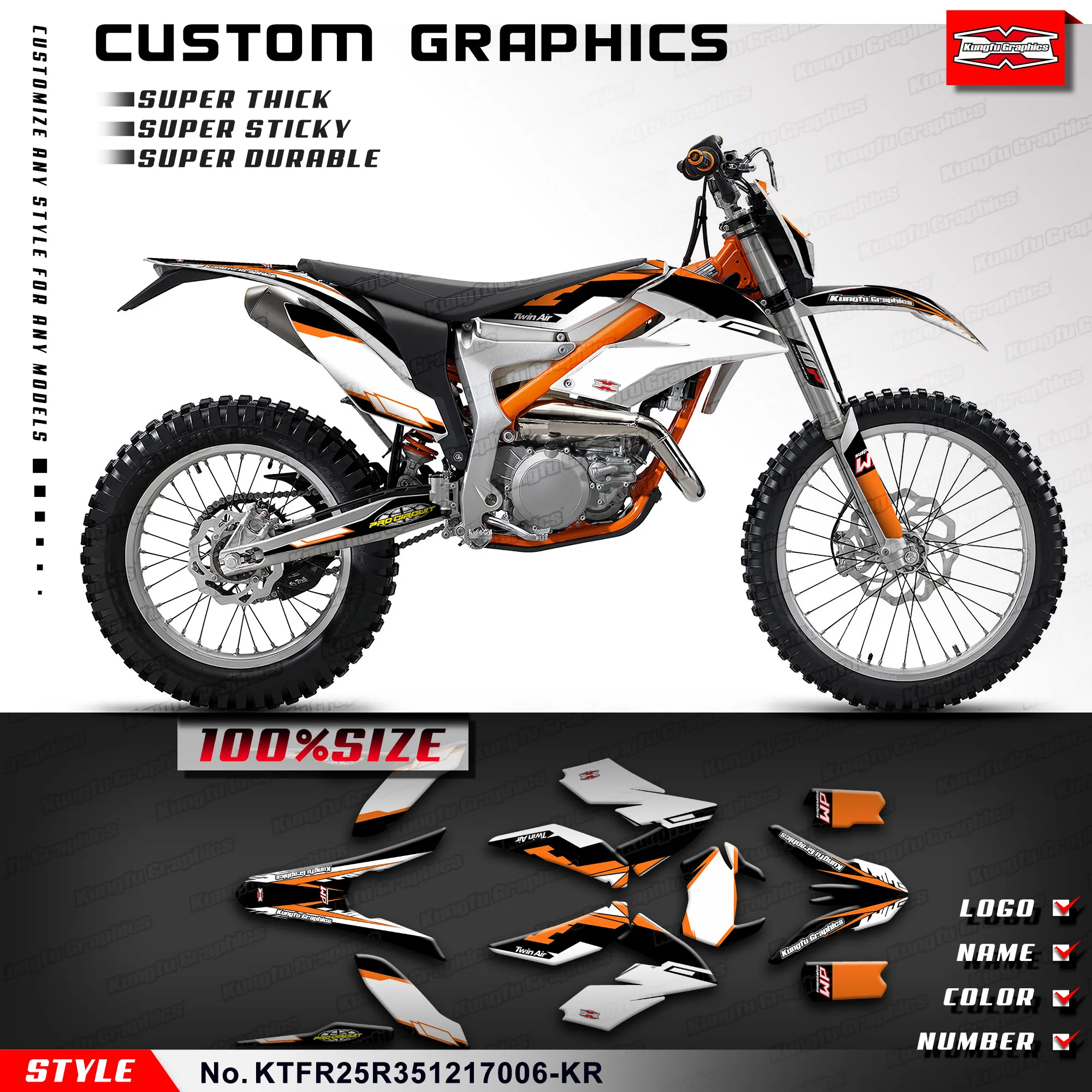 

KUNGFU GRAPHICS Waterproof Stickers Vinyl Wraps for KTM Freeride 250 350 2012 2013 2014 2015 2016 2017, KTFR25R351217006-KR