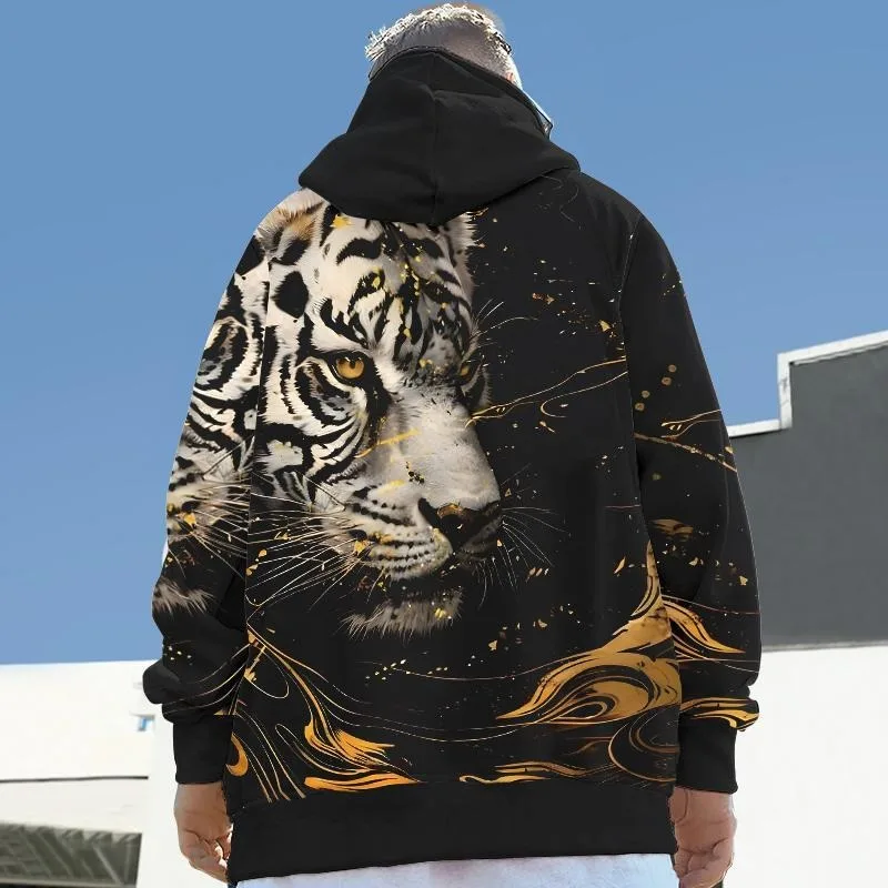 Tiger Head 3D Print Graphic Hoodies Thin Material Animal Cool Pattern Sweatshirt Pullover for Men Hip Hop Street Oversized Loose