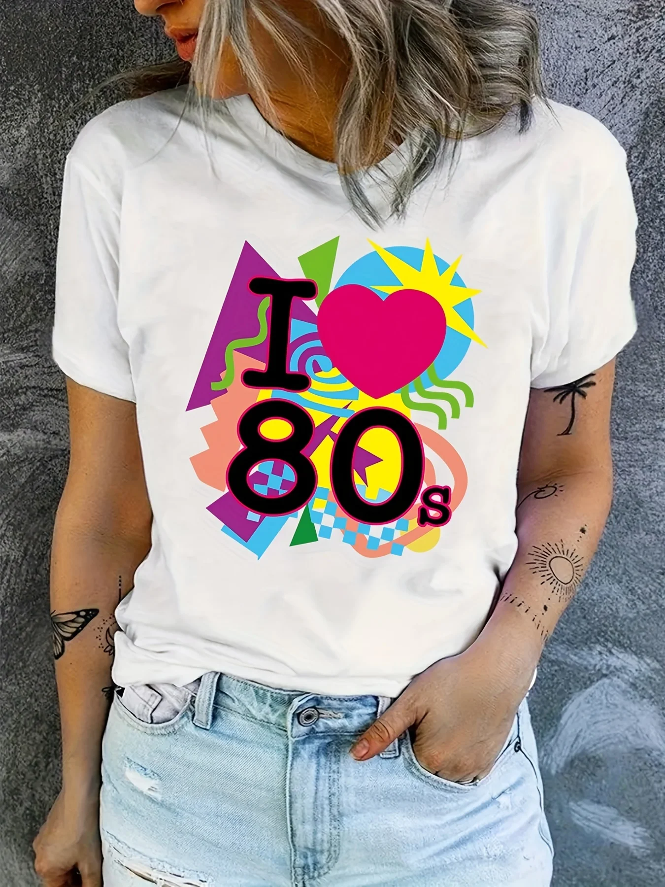 

I Love The 80s Print Tee, Summer Short Sleeve Casual Top, Women's Clothing kawaii clothes t-shirts for women