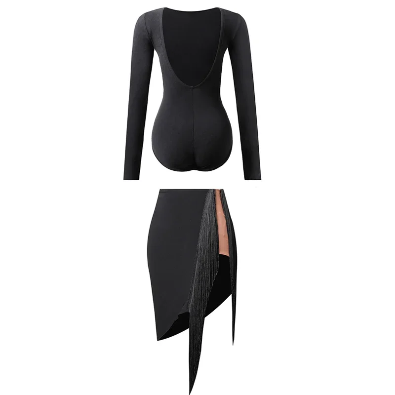 Women Latin Dance Performance Costume Stage Chacha Samba Dancewear Sexy Backless Latin Top Irregular Fringed Skirt