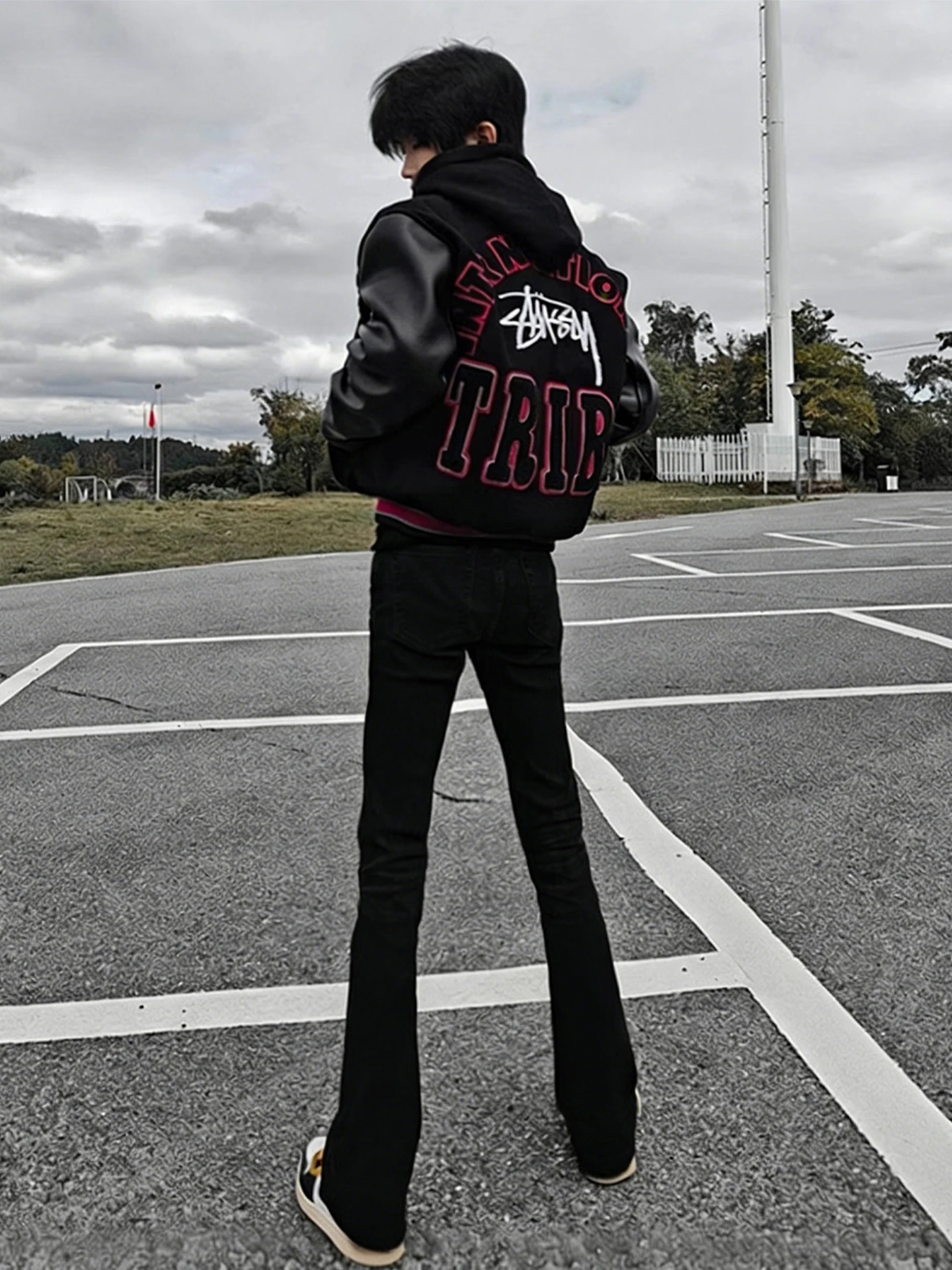 

Bla Fce Lined Thiened Denim Jeans Men's Autumn Winter High Street Sle Lengthening Legs Effect Micro Flared Pants