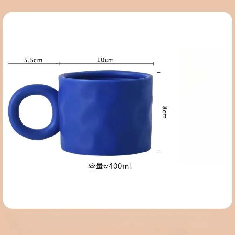Klein Blue Ceramic Mug Round Handle Coffee Cup High Appearance Water Cup for Couple Home Gift Collection Kawaii Cup