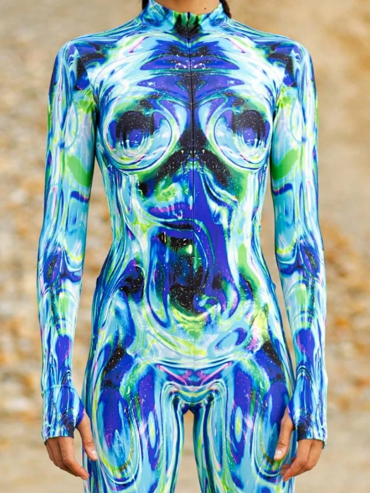 

AA1 Couples Jumpsuit Punk Burning Man Festival Blue MultiColor Tights Deformation Muscle Yoga Clothes Cycling Suit 2026