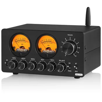 EQ5 PRO Bluetooth 5-Band Preamp EQ ekolayzer hoparlör için 3.5mm AUX Analog ses işlemcisi/VU metre ile amplifikatör
