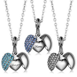 Custom Engraved Stainless steel Cremation Jewelry Angel Wings Heart Urn Pendant for Ashes Crystal Memorial Jewelry can open