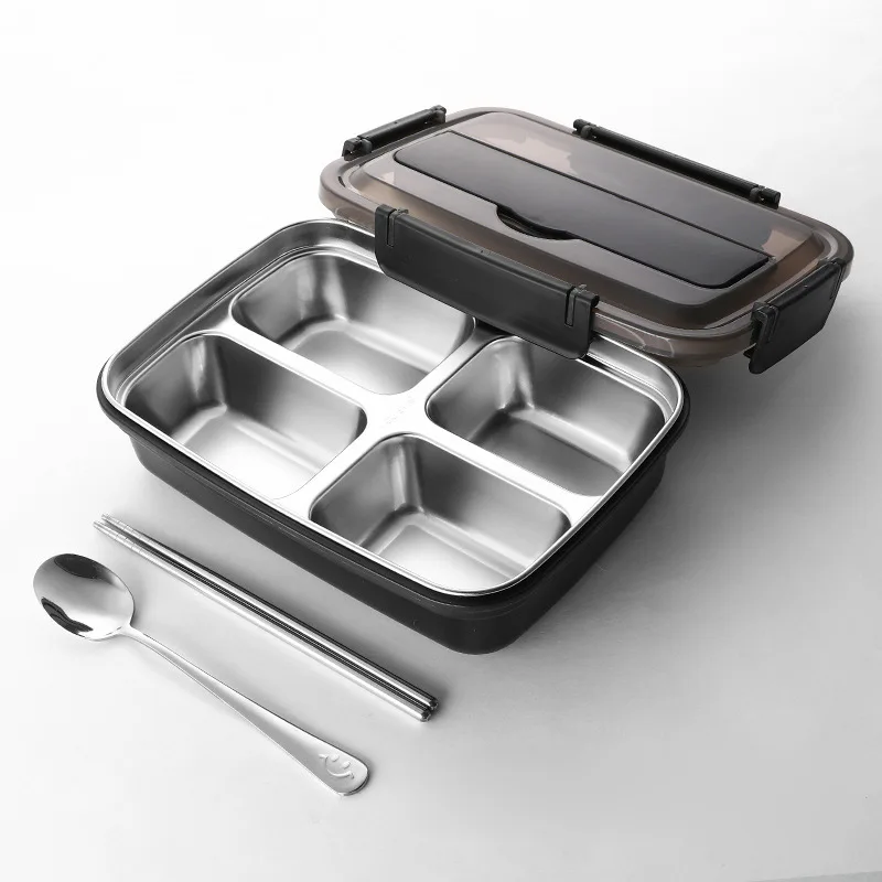 304 Edelstahl Lunchbox mit Fächern und Deckel, Thermisch Isolierte Bento-Box für Kinder, Studenten & Büro, Mahlzeiten-Vorbereitungsbehälter