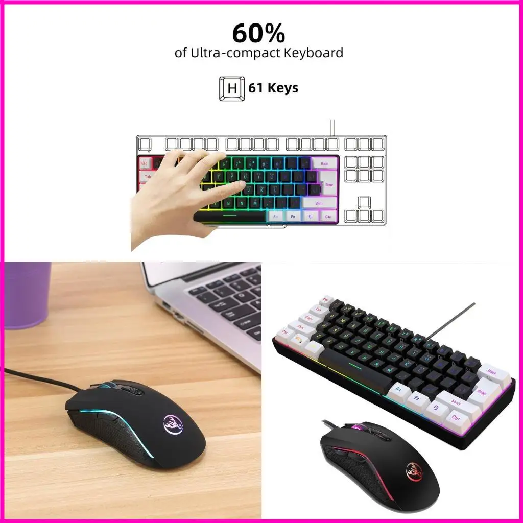

Rainbow Backlight 61Key Gaming Keyboard and Mouse RGB For Gamer Desktop