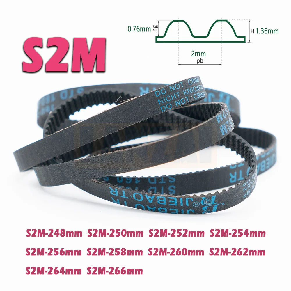 S2M Timing Belt Width 4~20mm Transmissi Closed Loop Rubber Belt Length 248 250 252 254 256 258 260 262 264 266mm 2M CNC Drive