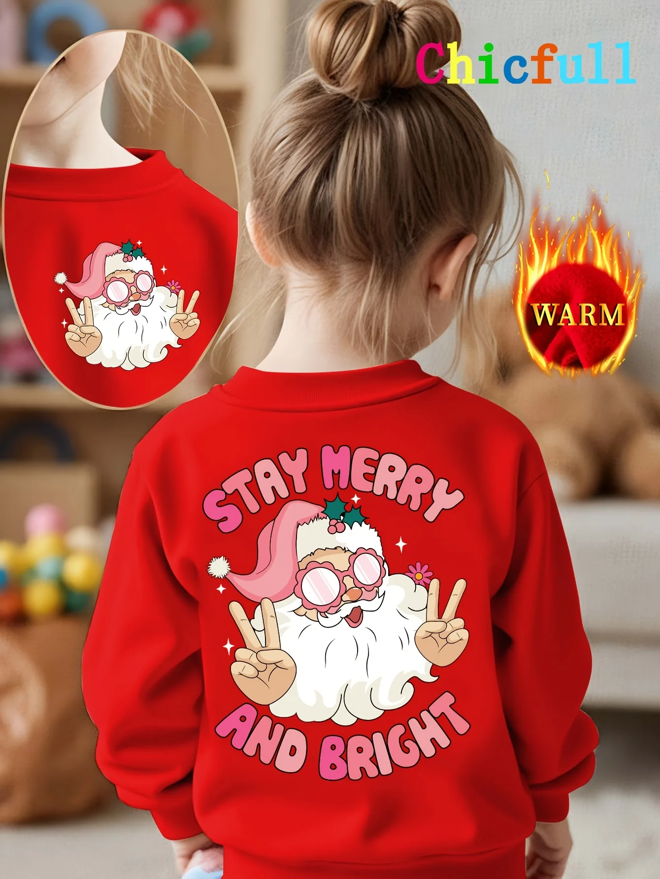 Autumn/Winter Stay-Merry and Bright Letter and Santa Claus Print Sweatshirt for Men and Women, Thick and Stylish.