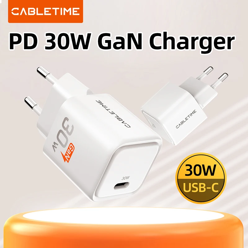 CABLETIME 30W GaN Caricatore PD QC 3.0 USB veloce Tipo C Ricarica Tipo C PD3.0 Caricatore rapido per telefono per iPhone 15 iPad Huawei Caricatore
