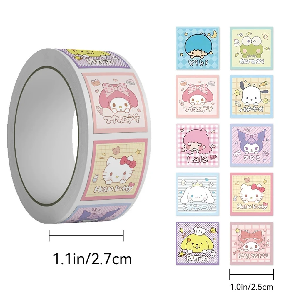 

500pcs/roll Cartoon Sanrio Kuromi My Melody Stickers Cute Anime Sealing Label Decals Notebook Phone Kids Reward Sticker Toy Gift