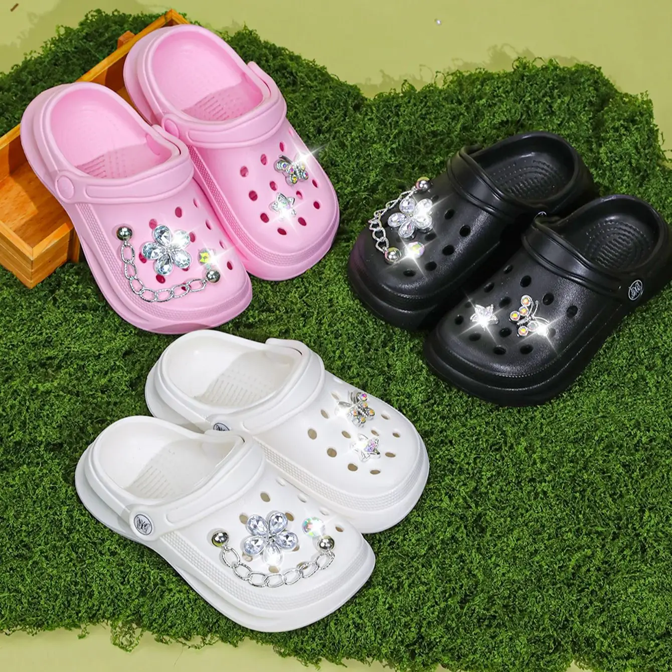 Kids Slip-On Clogs and Mules - Breathable, Waterproof, EVA Garden Shoes with Decorative Chain for Beach and Everyday Wear 168