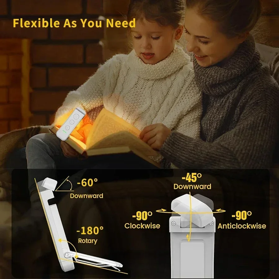 Lampu Buku LED Klip Portabel USB Isi Ulang 3 Warna 5 Tingkat Kecerahan Pelindung Mata Lampu Baca Lampu Buku Pembatas Waktu