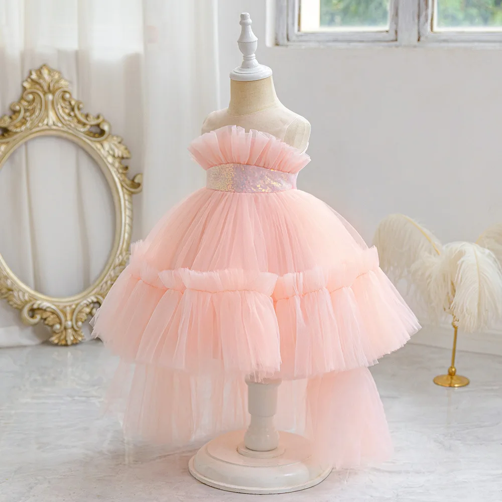 Baby Toddler Ruffled High-Low Flower Girl Birthday Party Graduation Ceremony Dance Party Soft Tutu Dress