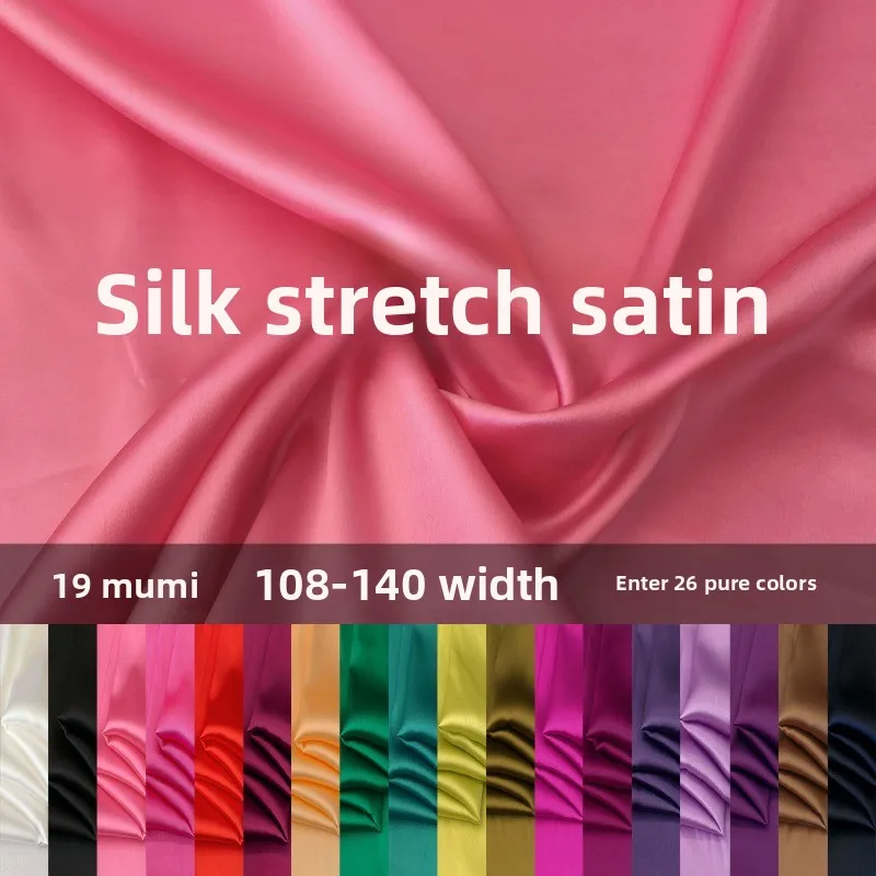 

Natural Material Silk Stretch Satin Fabric for Dress Solid Color By The Yard Diy Sewing Material Cloth Wholesale