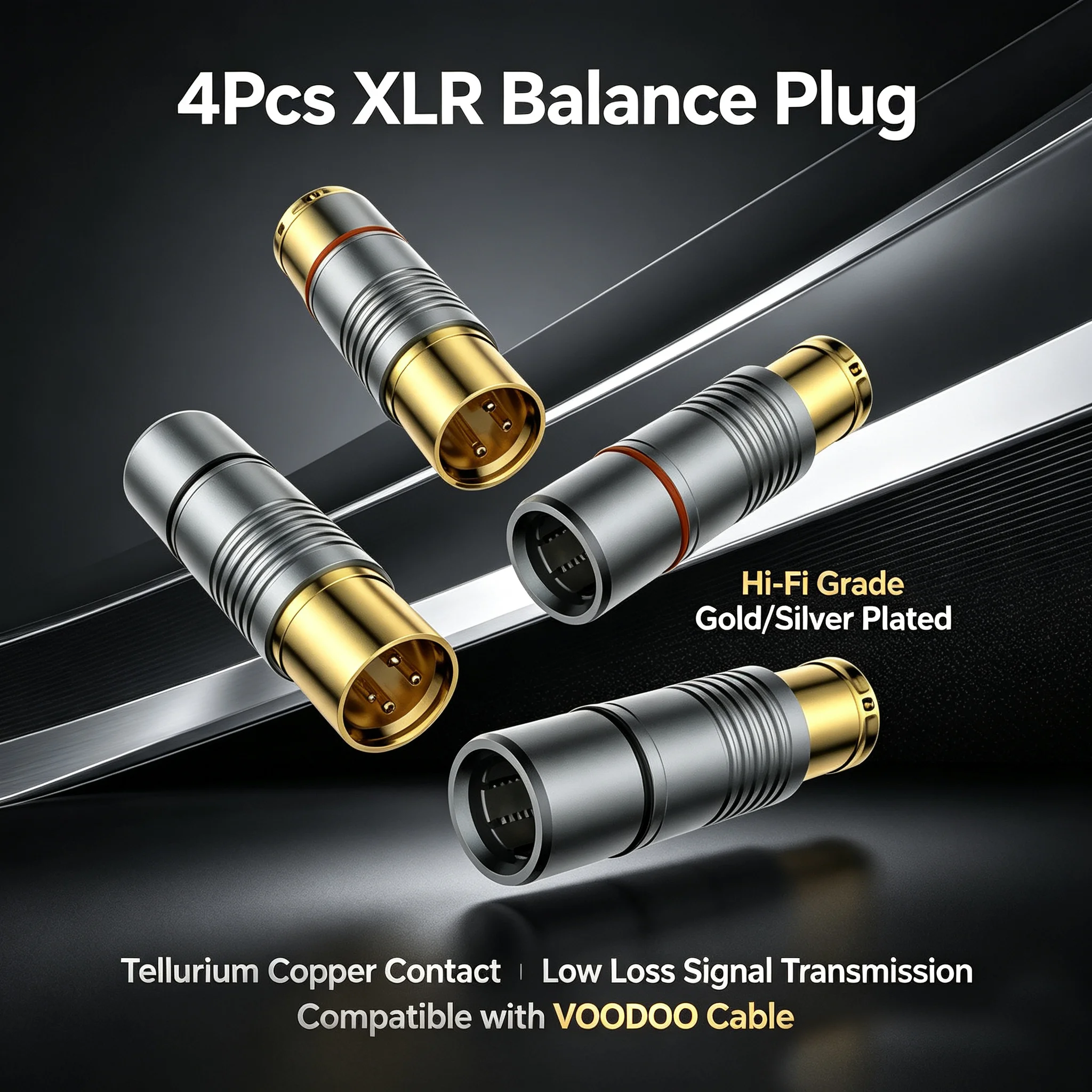 4Pcs 3Pin XLR Male Female Audio Plug Gold Plated Contacts Full Metal Shell Soldering Connector Anti-slip Strain Relief for Micro