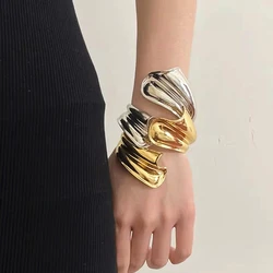 Vintage Irregular Metal Twist Pleated Open Bracelet Bangles For Women Men Exaggerated Hip-hop Punk Trendy ​Jewelry Gift