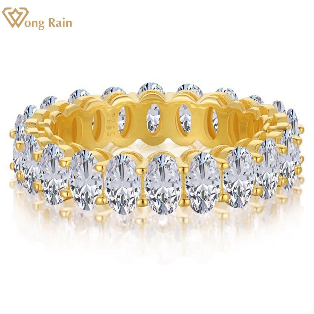 

Wong Rain 100% 925 Sterling Silver Oval High Carbon Diamonds Gemstone 18K Yellow Gold Ring For Women Fine Jewelry Band Wholesale