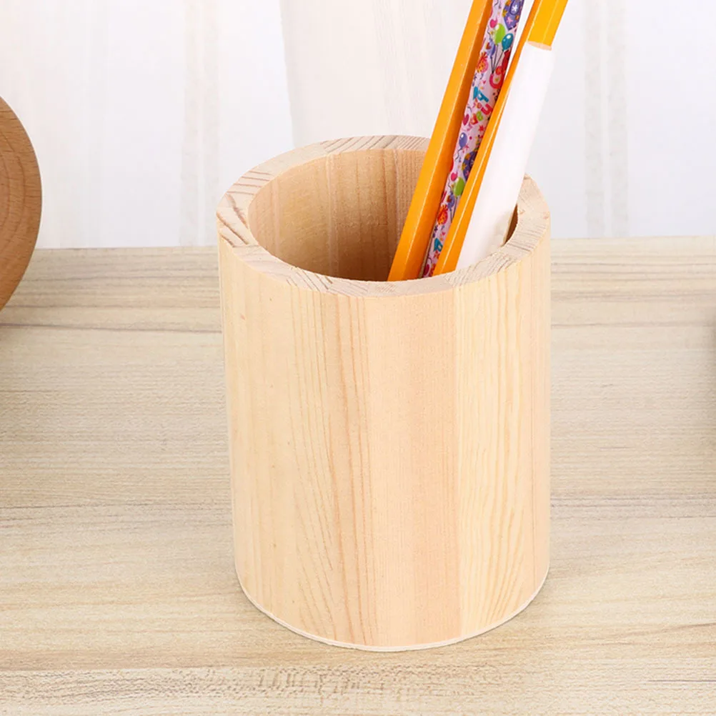 

Unpainted Wooden Pencil Holder DIY Desk Organizer for Stationery Brush Holder Home Office Decoration Craft Project Use