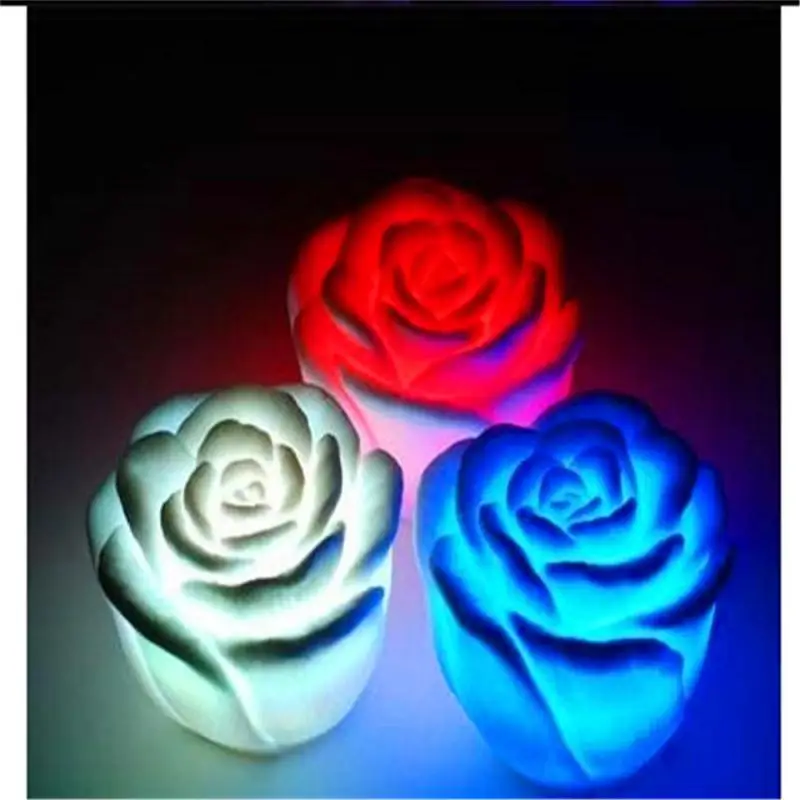 New Romantic Changing LED Floating Rose Flower Candle Night Light for Wedding Decoration Festival Lantern Event Party Home Decor