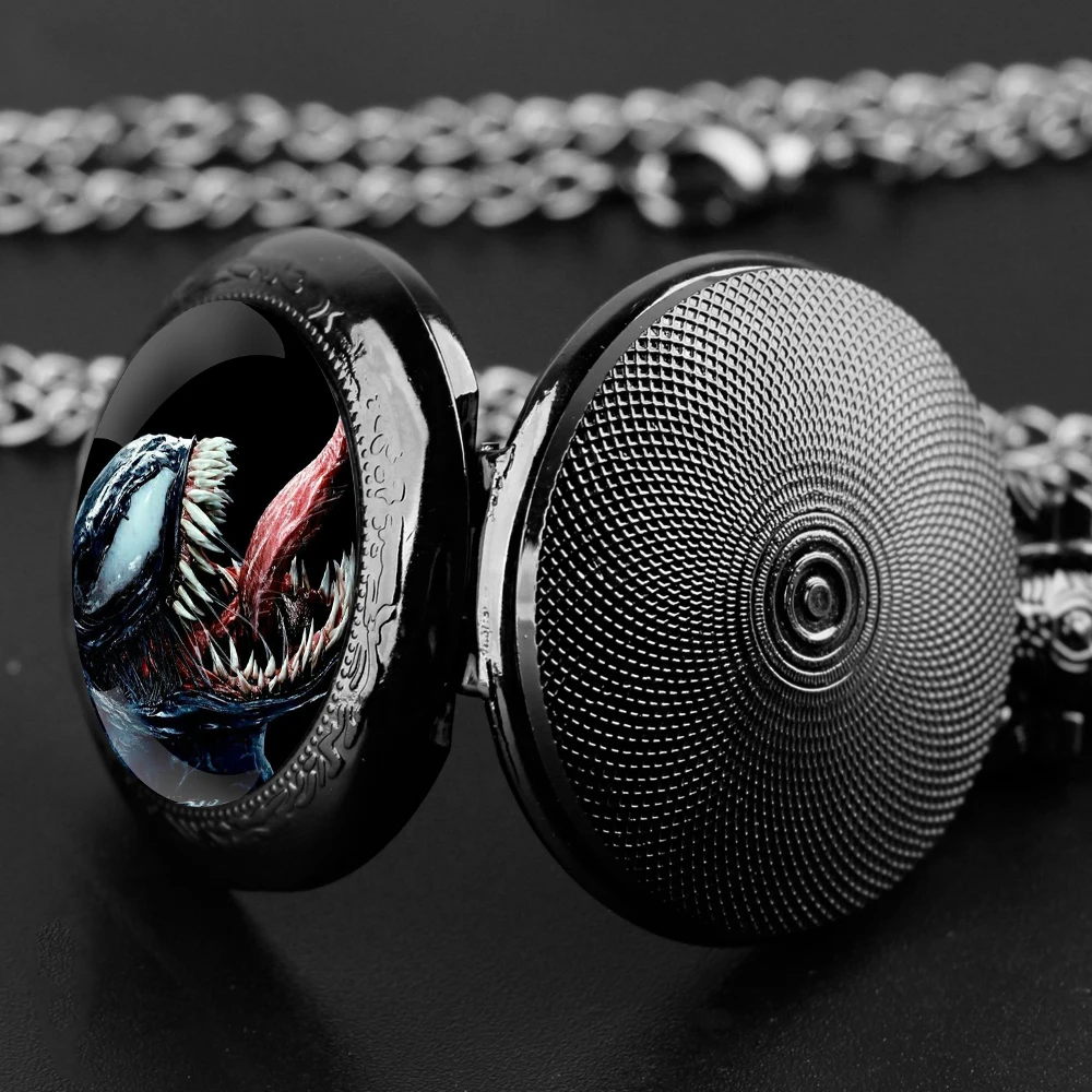 Blockbuster Movie Design Glass Dome Quartz Pocket Watch With Durable Chain Arabic Numeral Dial Extraordinary Gifts for Men Kids