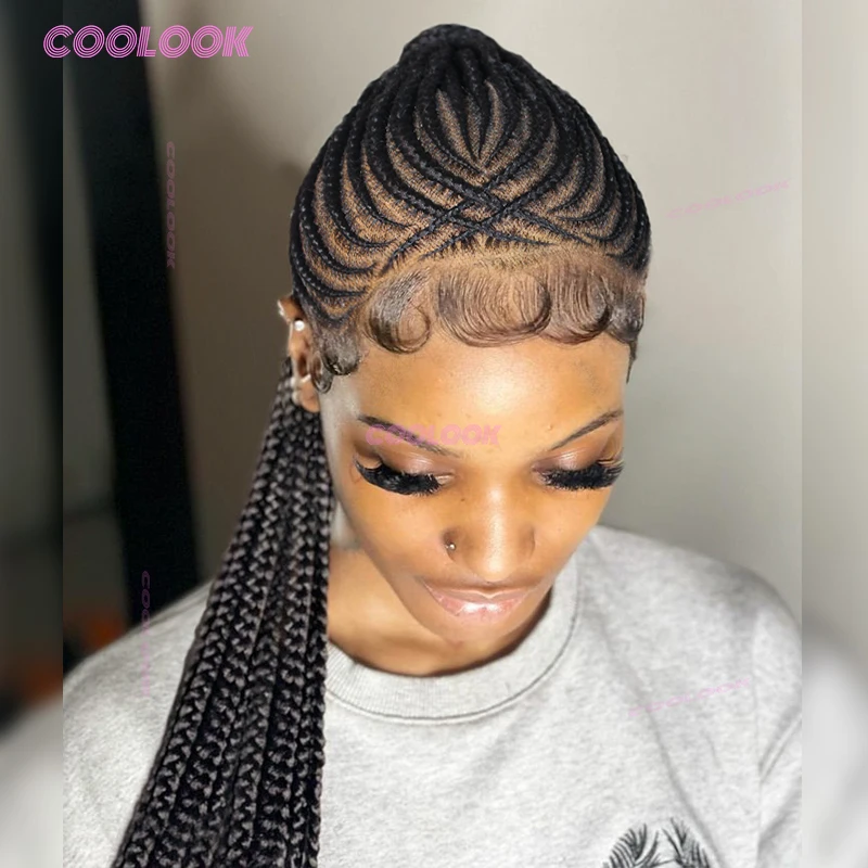 

30-дюймовый высокий хвост, косички, кружевной парик, синтетические плетеные парики для чернокожих женщин, полный кружевной плетеный парик, коробка, парики с косами