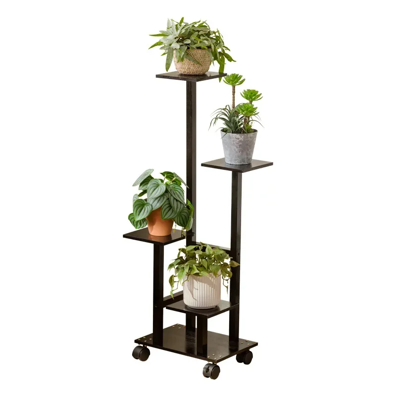 Modern minimalist bamboo and wood flower stand, pulley mobile plant rack, multi-layer flowerpot rack, balcony potted plant rack image 6