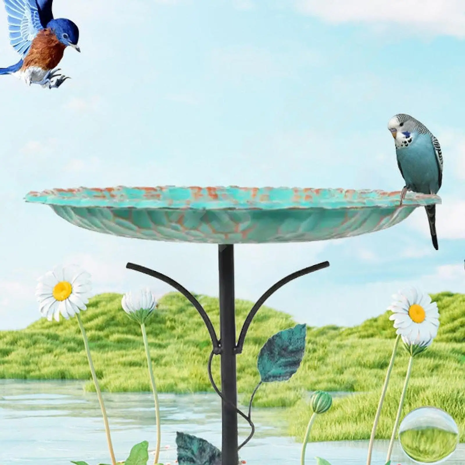 Bird Bath for Outdoor Weather Resistant Iron Garden Metal Bird Bath Bird Feeder for Backyard Lawn Outdoor Garden Yard Courtyard