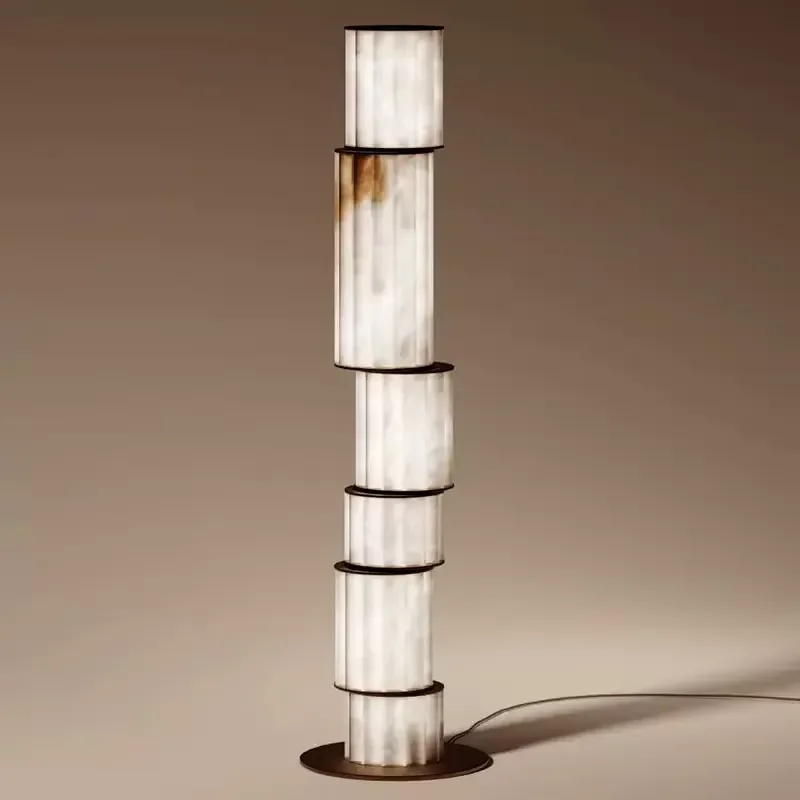 Natural Marble LED Floor Lamp with Remote Control Adjustable Height Modern Design for Living Room & Bedroom Use