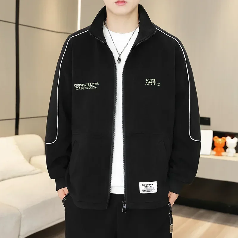 

Осень-зима, модная тенденция, мужская спортивная одежда для отдыха на открытом воздухе, толстый воротник-стойка, удобная, приятная для кожи, дышащая хлопковая одежда