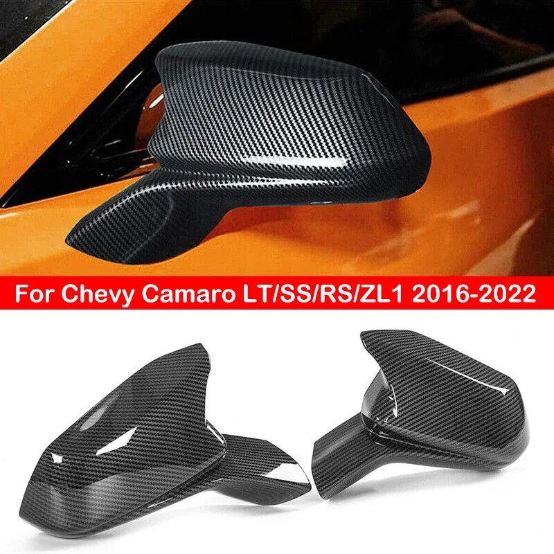 For Chevy Camaro LT/SS/RS/ZL1 2016-2022 Rearview Side Mirror Cover Wing Cap Exterior Door Rear View Case Trim Carbon Fiber Look